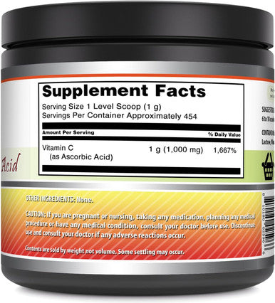 Amazing Nutrition Formulas Vitamin C Supplement (Non-GMO Vegan) - Promotes Immune Function - Supports Healthy Aging - Supports Overall Health & Well-Being (Powder 1 Lb)