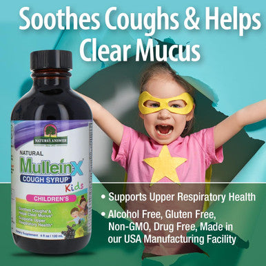 Nature'S Answer Mullein X Kids Cough Syrup 4 Ounce - Soothes Coughs Clears Mucus Respiratory & Lung Support Non GMO Gluten Non Drowsy Mucus Relief - Natural Honey Flavor