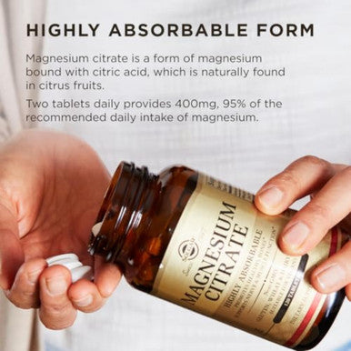 Solgar Magnesium Citrate 120 Tablets - Promotes Healthy Bones - Supports Nerve & Muscle Function - Non Gmo Vegan Gluten Free Dairy Free Kosher - 60 Servings
