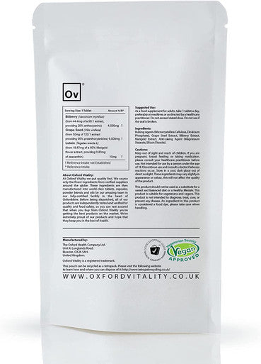 Bilberry, Lutein & Grape Seed Tablets | Vision Care, Eye Health & Antioxidant | Oxford Vitality