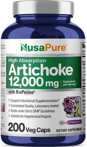Nusapure Artichoke Extract 12000Mg 200 Veggie Caps (Non-Gmo Gluten Free Extract 20:1)