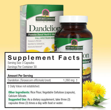 Nature'S Answer Dandelion Root 1260mg 90-Capsules | Digestion Liver and Gallbladder Function Support | Gluten- Non-GMO Vegan No Artificial Flavors or Preservatives | Single Count