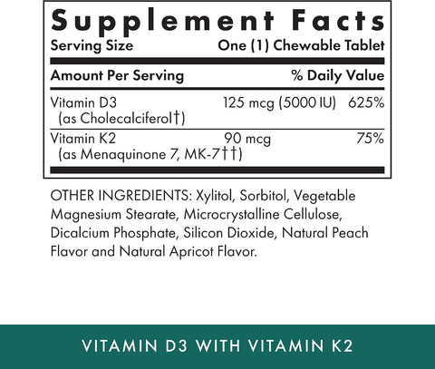 MICHAELS Health Naturopathic Programs Vitamin D3 with K2 90 Chewable Tablets Apricot Flavor Skeletal and Immune System Support No Added Sugar Vegetarian and Kosher 90 Servings