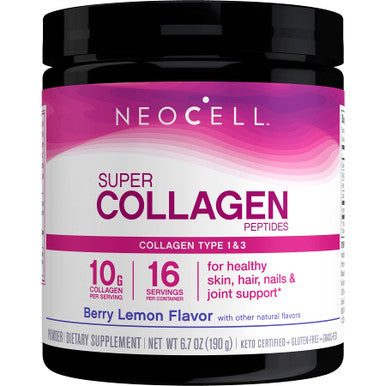 NeoCell Super Collagen Powder, 6,600mg Types 1 & 3 Grass-Fed Collagen, Gluten , Berry Lemon Flavor, 6.7 Ounces (Package May Vary)
