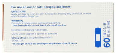Rite Aid Strong Strips Bandages With Absorbent Non Stick Pad 1" X 3 1/4" - 60 Count | Wound Care And First Aid