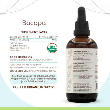 Bacopa A120 Usda Organic Tincture | Alcohol Extract, High-Potency Herbal Drops, Relaxation, Positive Cognitive Effect | Certified