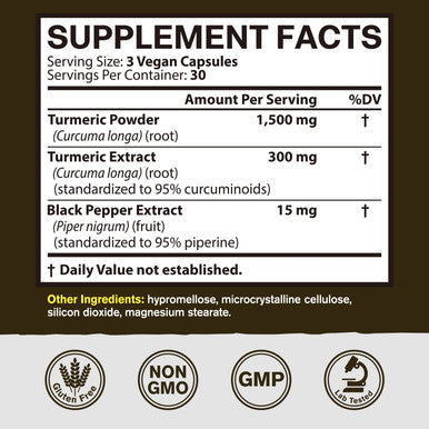 Vitacook Turmeric Curcumin 1800Mg, 95% Curcuminoids For Potency, Superior Absorption With Black Pepper Extract, Raw Whole Root, Vegan Joint & Muscle Support, Non-Gmo, 90 Veggie Caps