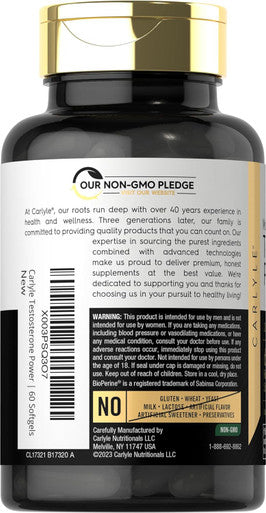 Carlyle Testosterone Power for Men | 60 Rapid Release Softgels | Non-GMO Gluten Supplement
