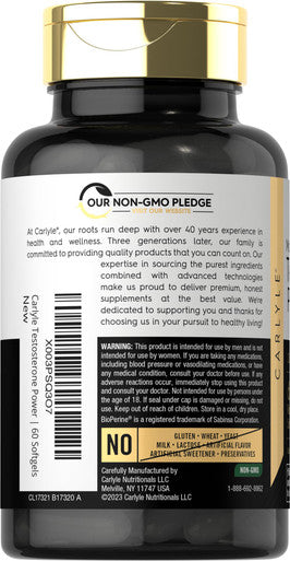 Carlyle Testosterone Power For Men 60 Rapid Release Softgels Non-Gmo, Gluten Free Supplement