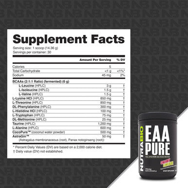 Nutrabio EAA Pure 9 Amino Acids Muscle Repair and Recovery 30 Servings Cherry Limeade Pre or Post Workout All Day Recovery