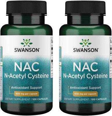 Swanson NAC N-Acetyl Cysteine - 600 mg 100 Capsules - Antioxidant and Cellular Health Support Supplement (2 Pack)