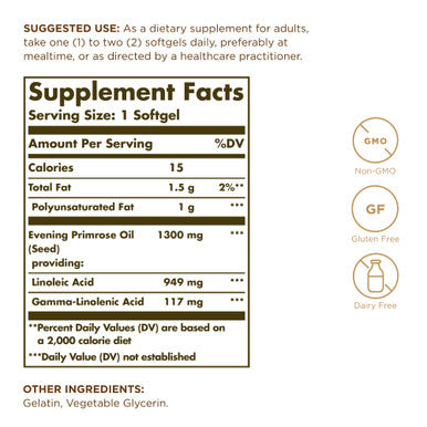 Solgar Evening Primrose Oil 1300 Mg - 60 Softgels Pack Of 2 - Cold-Pressed Source Of Gla - Non-Gmo Gluten Free - 120 Total Servings