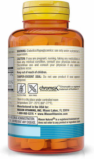 Mason Natural Chromium Picolinate 200 mcg with Calcium - Healthy Metabolism, for Overall Health, 100 Tablets (Pack of 3)