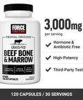 Force Factor Primal Origins Beef Bone and Marrow Cartilage Supplement Made with Pasture-Raised Grass Fed Zealand Beef Hormone Non-GMO 120 Capsules