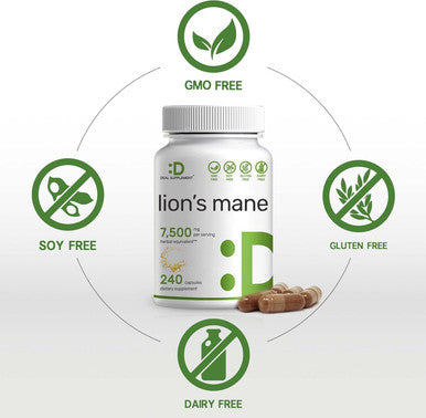 Lions Mane Mushroom Supplement, 7,500Mg Per Serving, 240 Capsules ÃƒÂ¢Ã¢â€šÂ¬Ã¢â‚¬Å“ Active Fruiting Body & Mycelium 10:1 Extract ÃƒÂ¢Ã¢â€šÂ¬Ã¢â‚¬Å“ Natural Brain Nootropic & Immune System Booster ÃƒÂ¢Ã¢â€šÂ¬Ã¢â‚¬Å“ Non-Gmo