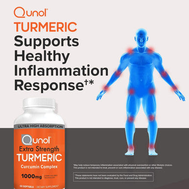Turmeric Curcumin Softgels Qunol with Ultra High Absorption 1000mg Joint Support Dietary Supplement Extra Strength 60 Count Twin Pack