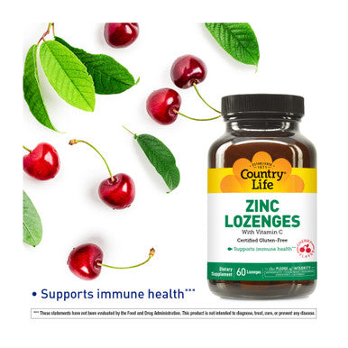 Country Life Zinc Lozenges With Vitamin C Supports Immune Health Cherry Flavor 60 Lozenges Certified Gluten Free Certified Vegan Certified Halal
