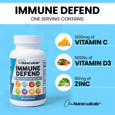 Immune Defense Support Supplement 8 in 1 w/Zinc 50mg Quercetin, VIT C 1000mg, Vitamin D3 5000 IU, Elderberry, Turmeric Curcumin, Ginger, Echinacea - Immunity System Booster Vegan - 60Ct