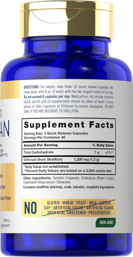 Carlyle Chitosan Supplement 1200mg | 120 Quick Release Capsules | Non-GMO Gluten | Ultra Lipo