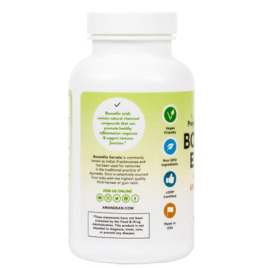 AMANDEAN Boswellia Serrata Extract. 500mg 120 Veggie Capsules. 65% Boswellic s with AKBA. Indian Frankincense Inflammation Supplement. 3rd Harvest