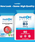 Health4All Vitamin B3 Niacin as Nicotinamide (Niacinamide) 500mg 90 Capsules Purest No Additives Vegan Gluten Free No-Flush Niacin VitB3 Capsules | Made in UK