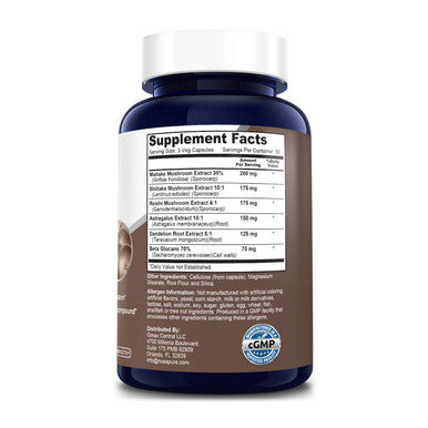 NusaPure Advanced Mushroom Defense 900mg 150 Veggie Caps (Non-GMO & ) Reishi, Maitake, Shiitake, Astragalus, Dandelion & Beta Glucan