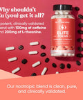 Elite Caffeine Pills With L-Theanine Jitter-Focused Energy Supplements Clean & Natural Nootropic Stack For Smart Cognitive Performance 120 Soft Capsules