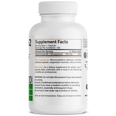Bronson Vitamin K2 As Mk 7 Menaquinone 100 Mcg Non Gmo 120 Capsules