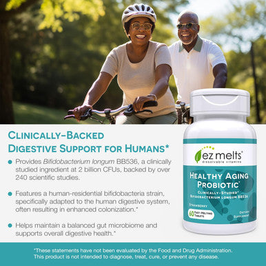 EZ Melts Dissolvable Healthy Aging Probiotic Bifidobacterium Longum BB536 (2 Billion CFU) Sugar-Free Probiotics for Women & Men 50+ 2-Month Supply