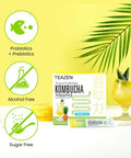Teazen Pineapple Kombucha Tea Hydration Drink Mix Sugar Live Probiotics & Prebiotics 30 Sticks 5.29oz