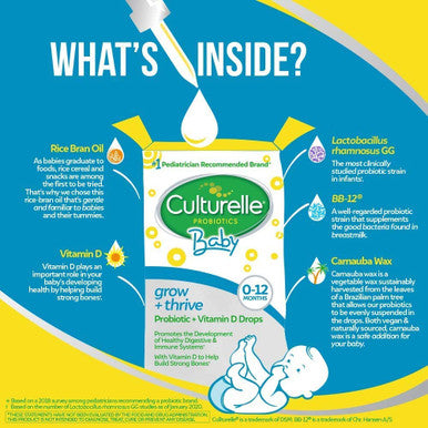 Culturelle Probiotic for Women with Probiotic Strains to Support Digestive Immune Vaginal Health 30 Count Culturelle Baby Grow Thrive Probiotics Vitamin D Drops 9 ml