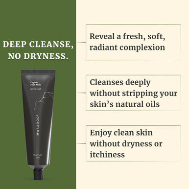 Masaroo Organic Face Wash: Hydrating Foaming Cleanser - Aloe Vera Cleanser With Vitamin C E - Gentle Face Wash For Sensitive Skin & All Skins - Anti Aging Daily Facial Wash - 125g