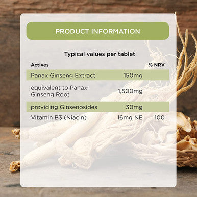 Healthspan Panax Ginseng 1,500mg | 120 Tablets | Vitamin B3 | Natural Ginsenosides | Vegan