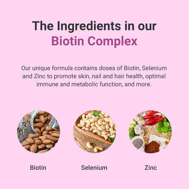 Hey Nutrition Biotin Complex Supplement - Biotin Selenium and Zinc - Supports Hair Nails & Skin - Promotes Immune Health - No Artificial Flavours Non-GMO & Dairy- - 60 Vegan Capsules