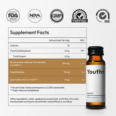 Bigvita Youth+ Nad+, Anti-Aging, Beauty From Within, Energy, Skin & Hair, Cognitive Health, Ready To Drink Supplement