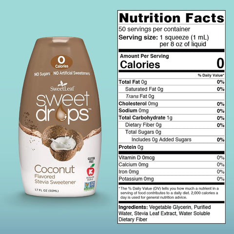 SweetLeaf Sweet Drops Flavored Stevia Liquid Sweetener Stevia Extract Zero Calories Gluten Keto Friendly Non GMO Natural Flavors Sugar Alternative Coconut 1.7 Fl Oz (Pack of 2)