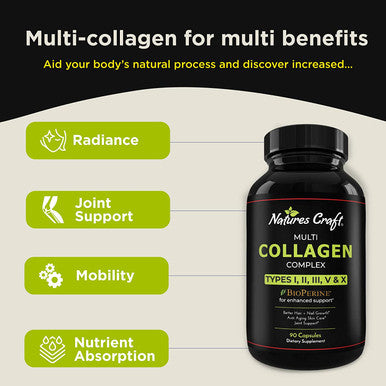 Advanced Multi Collagen Complex - Biotin and Collagen Supplement for Men and Women with BioPerine and Vitamin C - Type 1 2 3 5 & X Collagen Pills for Bone and Joint Support Hair Skin and Nails