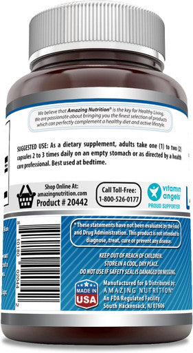 Amazing Nutrition Formulas L-Tryptophan 500 Mg Capsules Supplement | Non-GMO | Gluten | Made in USA (120 Capsules)