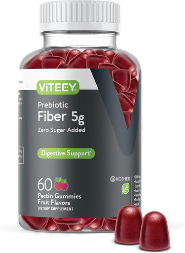 Prebiotic Fiber Gummies For Adults, 5G - Zero Sugar Added - Fiber Supplement Gummies For Digestive Health Regularity & Natural Weight Support - Vegan, Gelatin - Chewable Fruit Flavored Gummy