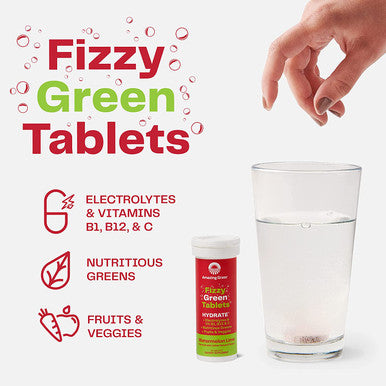 Amazing Grass Effervescent Tablets, Green Superfood Hydration Water Flavoring Tablet, Electrolyte, Vitamins and One Serving of Greens, Watermelon Lime Flavor, 10 Count