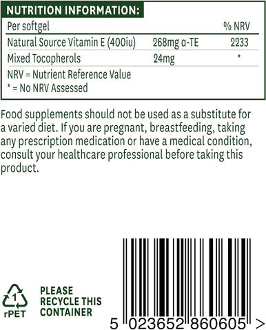 Natures Aid Aid 400iu Vitamin E - Pack of 60 Capsules