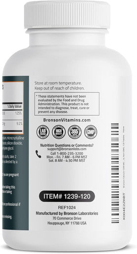 Bronson Calcium 1200 Mg Per Serving Plus Vitamin D3 1000 Iu High Potency Formula, Non-Gmo, 120 Tablets