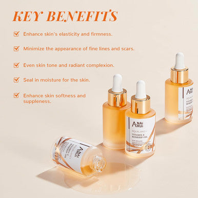 Anai Rui Squalane + Vitamin E Rosehip Oil Moisturizer For Face Hydrate, Reduce Scars And Stretch Marks, Wrinkles For Smoother, Softer Skin 1 Fl. Oz