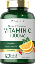 Carlyle Vitamin C 1000mg | Timed Release | 120 Vegetarian Caplets | with Rose HIPS | Non-GMO & Gluten Supplement