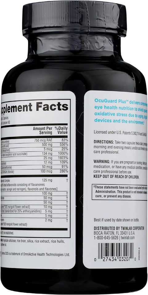 Twinlab Ocuguard Plus - Eye Supplement With Zinc Vitamin A C & D - 60 Veggie Capsules