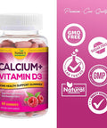 Calcium with Vitamin D3 Sugar Free Gummies - Supports Bone Health & Teeth - Highly Concentrated Calcium & Vitamin D Gummy Chew Supplement - Natural, Non-GMO, & Gluten Free - Women & Men - 60 Gummies