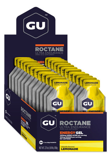 GU Energy Roctane Ultra Endurance Energy Gel Vegan Gluten-Free Kosher and Dairy-Free On-The-Go Sports Nutrition for Running Biking Hiking or Skiing 24-Count Lemonade