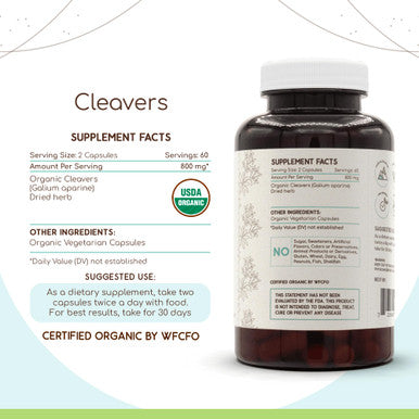Cleavers Usda Organic 120 Capsules | Natural Herbal Supplement | Certified Organic Vegetarian Capsules And Organic Cleavers (Gali
