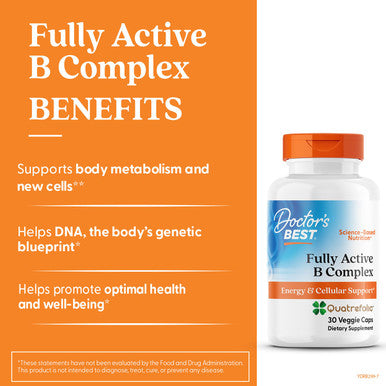 Doctor's Best Fully Active B Complex Non GMO Gluten Free Vegan Soy Free Supports Energy Production 30 Veggie Caps