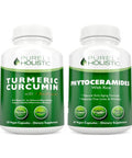 Purely Holistic Organic Turmeric Curcumin 700Mg & Bioperine + Phytoceramides Skin Therapy - Vegan Bundle - 120 + 60 Capsules - Made In Usa